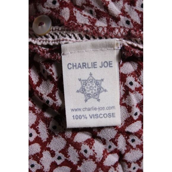 Charlie Joe Womens Long Sleeve Y Neck Chiffon Top Blouse Red Ivory Size XS - Picture 5 of 5